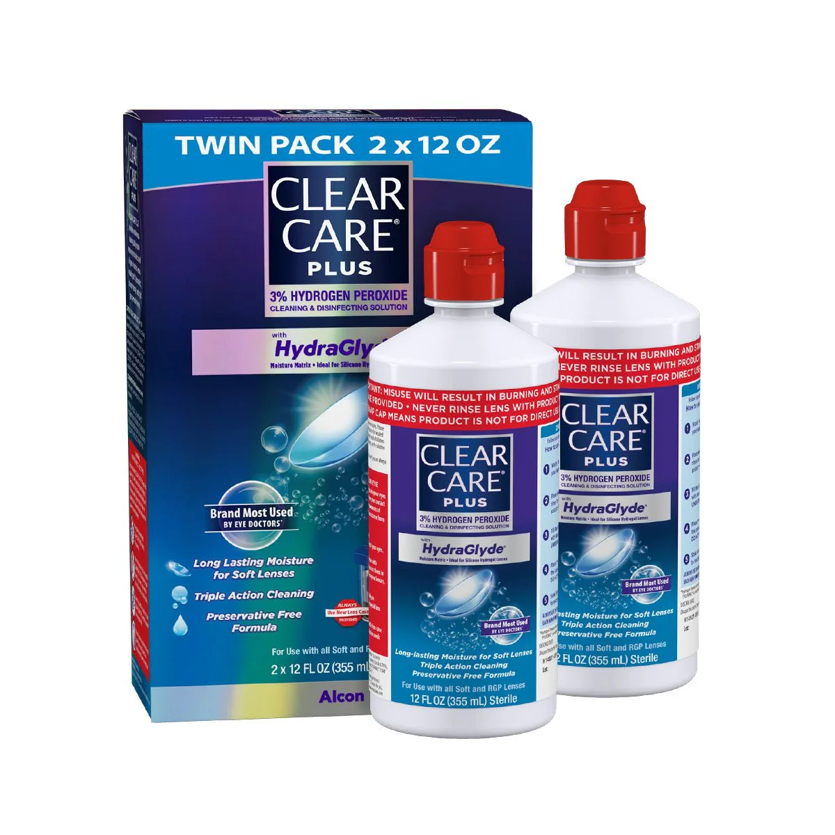 Clear Care Plus Cleaning Solution with Hydraglyde, Twin Pack, Multi, 12 Oz, Pack of 2 - Image 2