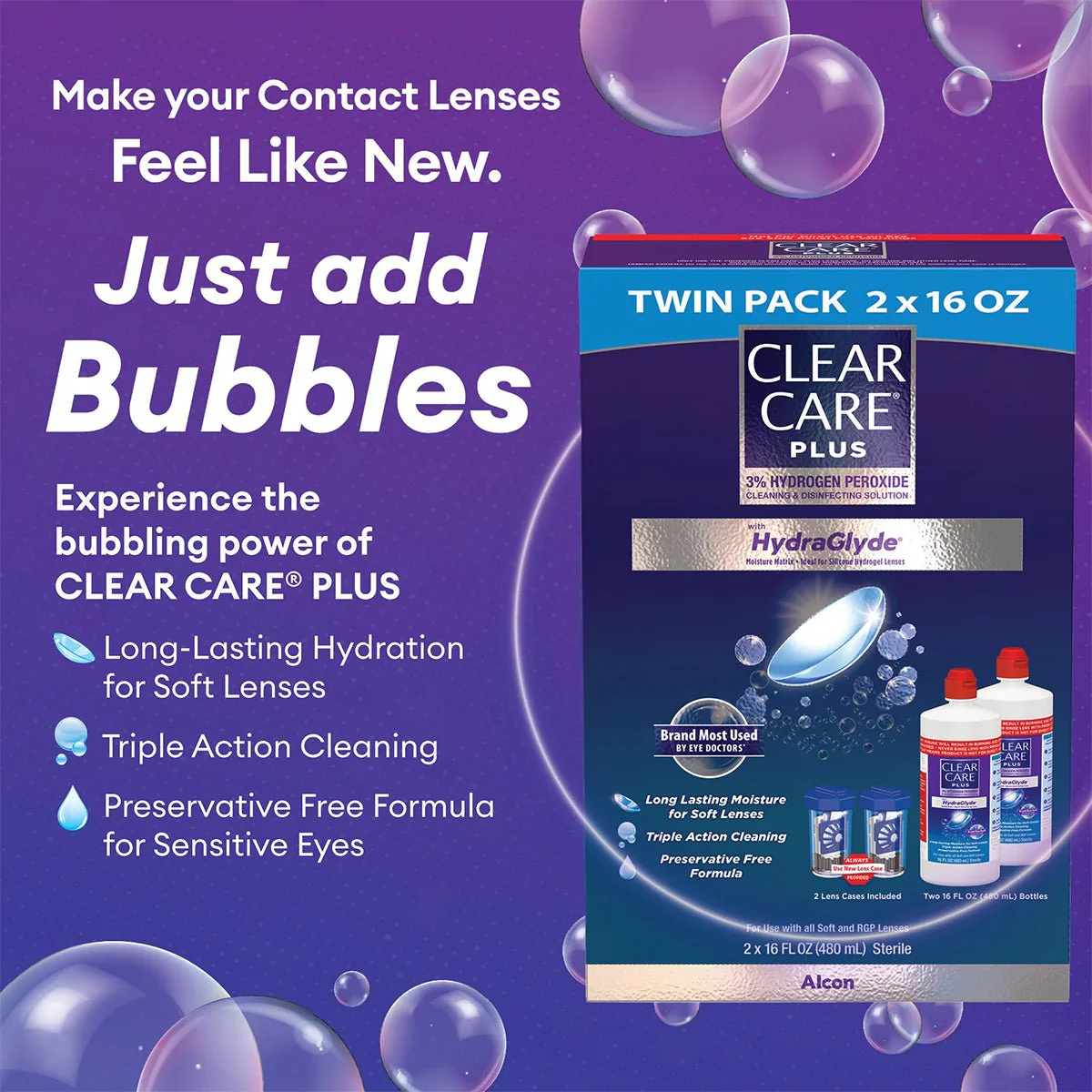 Clear Care Plus Cleaning Solution with Hydraglyde, Twin Pack, Multi, 12 Oz, Pack of 2 - Image 4