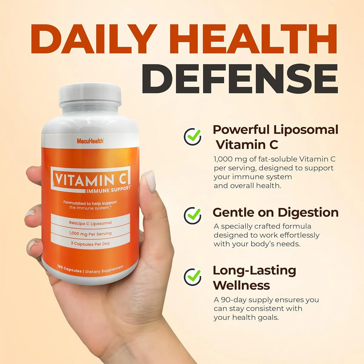 Macuhealth Liposomal Vitamin C 1000MG Per Serving - High Bioavailablity Vitamin with Fat-Soluble Antioxidants and Enhanced Absorption (180ct) - Image 4