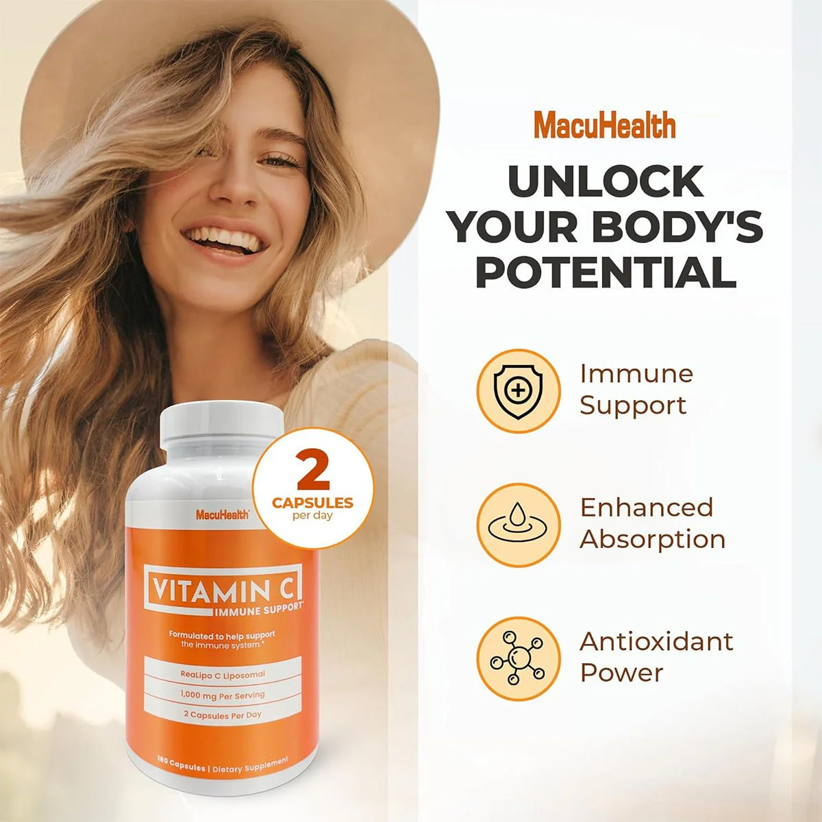 Macuhealth Liposomal Vitamin C 1000MG Per Serving - High Bioavailablity Vitamin with Fat-Soluble Antioxidants and Enhanced Absorption (180ct) - Image 5