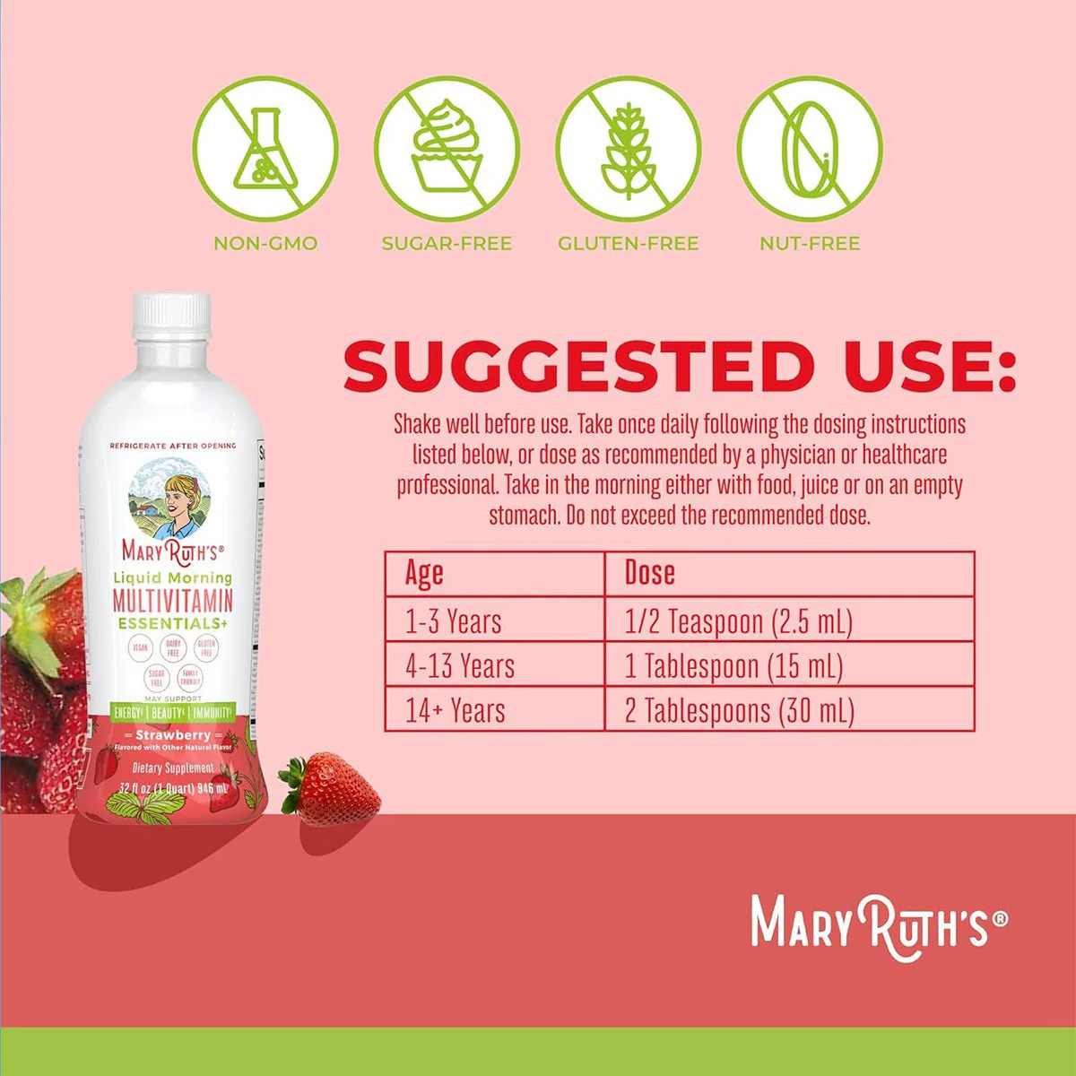 Mary Ruth's Liquid Morning Multivitamin Essentials+ - Strawberry (32 oz) - Image 3