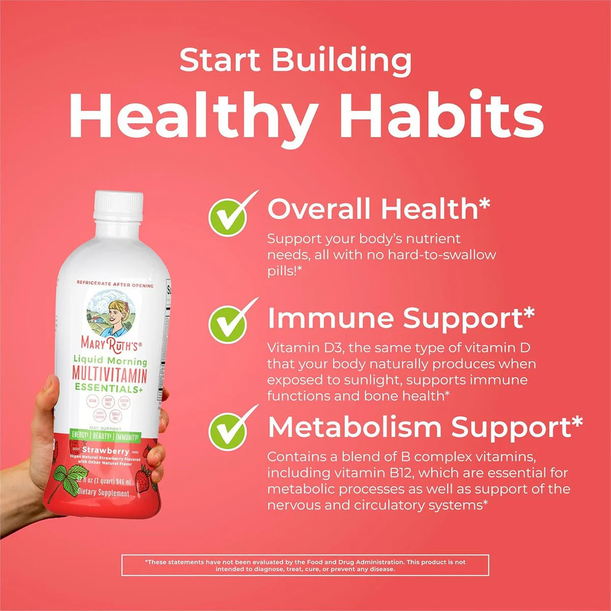 Mary Ruth's Liquid Morning Multivitamin Essentials+ - Strawberry (32 oz) - Image 4