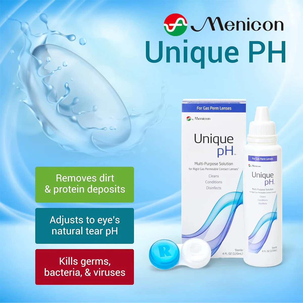 Unique pH Multipurpose Solution for Gas Permeable Contact Lenses 4 fl oz (120ml) + Case - Image 3
