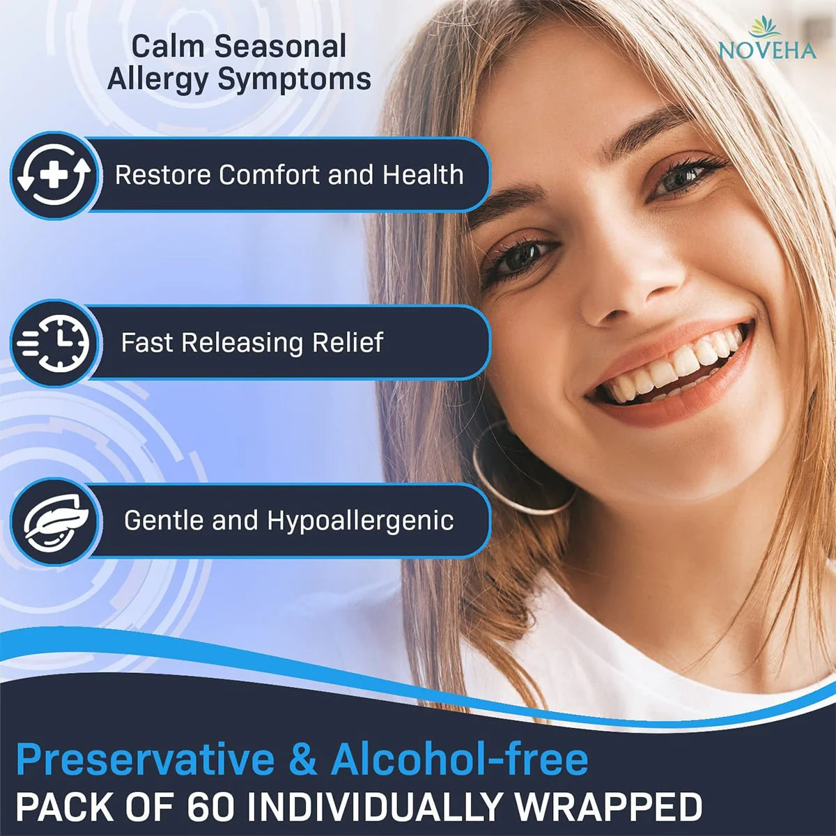 Noveha Allergy Relief Eyelid Wipes with Tea Tree Oil (60ct) - Image 6