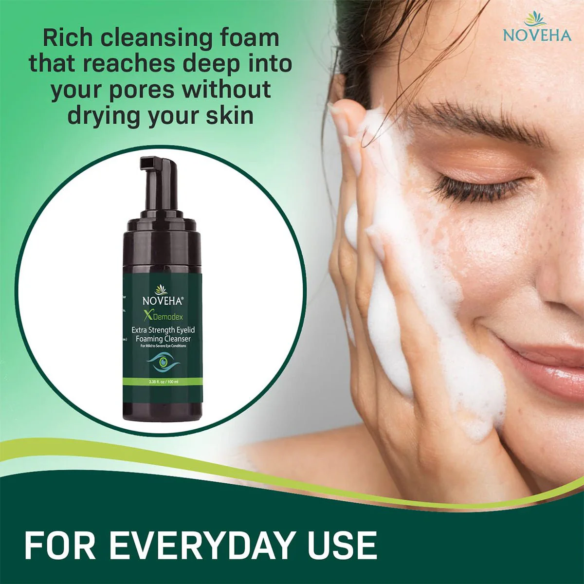 Noveha Demodex Eyelid Cleanser Foam, Extra Strength Tea Tree Oil Formula (100ml) - Image 6