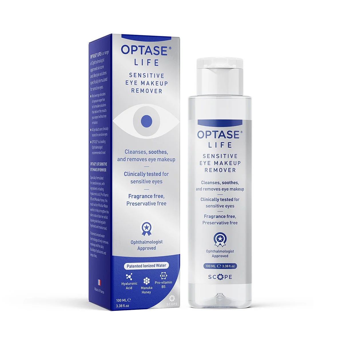 Optase Life Sensitive Eye Makeup Remover Preservative Free, HA and Manuka (100mL) - Image 2