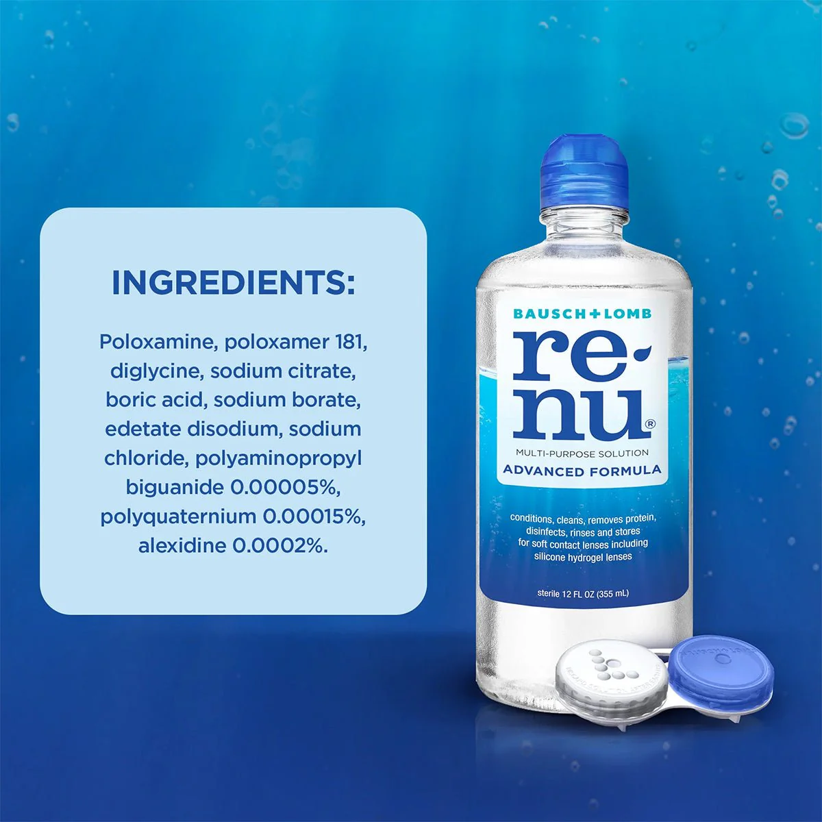 Renu Advanced Contact Lens Solution, Multi-Purpose Solution for Soft Contact Lenses 2 x 12 fl oz (355mL) - Image 4